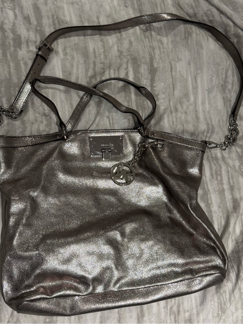 Michael Kors Metallic Silver Handbag Purse Tote